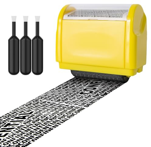 AUXHCYL Confidential Roller Stamp with 3 Pack Refills,Identity Theft Rolling Data Defender, Address Blocker and Privacy Safety, ID Blackout Security (Yellow)