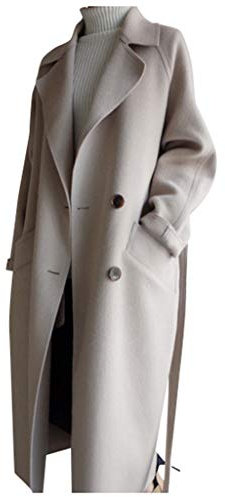 FUPODD Wintermantel Damen Lang Elegant Wollmantel Frauen Umlegekragen Winterjacke Damen Warm Langer Trenchcoat Damen Mit Knöpfen Damenmantel Winddichter Mantel Damen Winter Cardigan Einfarbige Coat