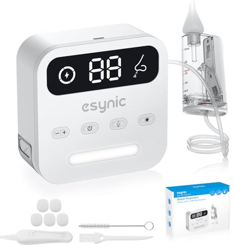eSynic Professional Baby Nasal Aspirator Electric Nose Aspirator for Baby Rechargeable Toddler Nose Sucker Automatic Adults Nose Suction Supports 9 Suction Level&Led Light for Kids Elders etc
