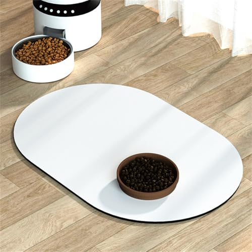 Hearda Futtermatte Hund Saugfähig, Oval Katzen Futternapf Unterlage Napfunterlage Hund Schnelltrocknend Futternapf Matte rutschfest Haustier Futtermatte Unterlage Katzennapf (30x50cm,Weiß)