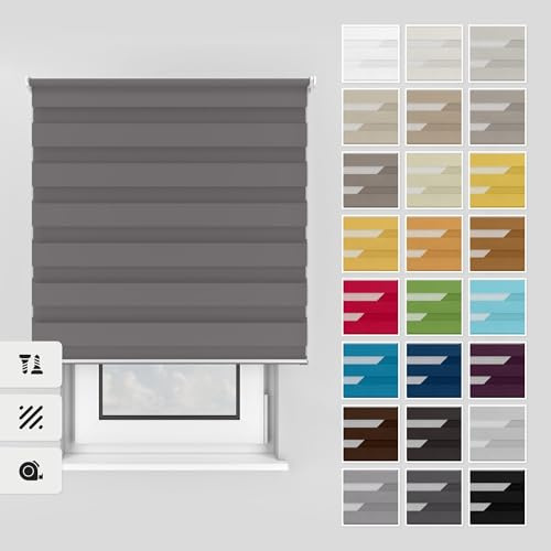 Estika Doppelrollo mit Bohren 160x220 cm Farbe: Dunkelgrau, Rollo Deckenmontage und Wandmontage Fenster rollos für innen, Jalousien Fenster, Tür Rollo