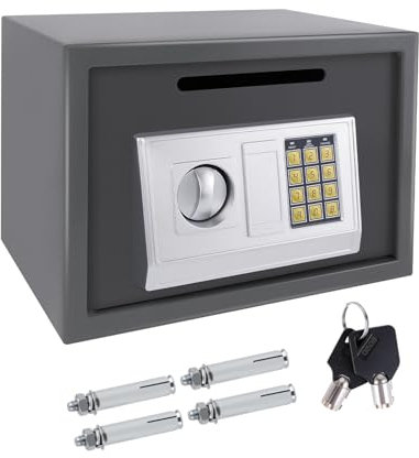 Elektronischer Tresor mit 2 Schlüssel & Zahlenschloss,Digitaler Mini Tresor,16L Tresor Für Zuhause,Tresor feuerfest wasserdicht,Möbeltresore,Wandtresore,für Home Office Store Geld Bargeld,Grau