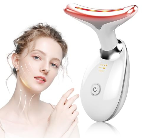 Massaggiatore Viso, 3 Modalità EMS Gua Sha, 7 Colori Radiofrequenza Viso, 45°C Riscaldabile Pulizia Viso, Doppio Mento Lifting Strumento Guasha Viso Motorizzato Senza Fili,Bianco