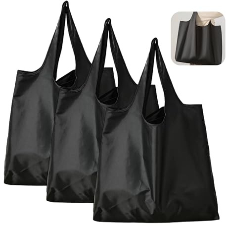 lbxtswpl Foldable Shopping Bag, 3 Pack Reusable Grocery Bags(Black)