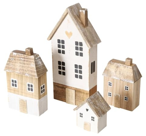 4tlg. Dekohaus LUNDHOLM braun weiß Natur aus Holz Shabby Holzhaus (4 Größen)