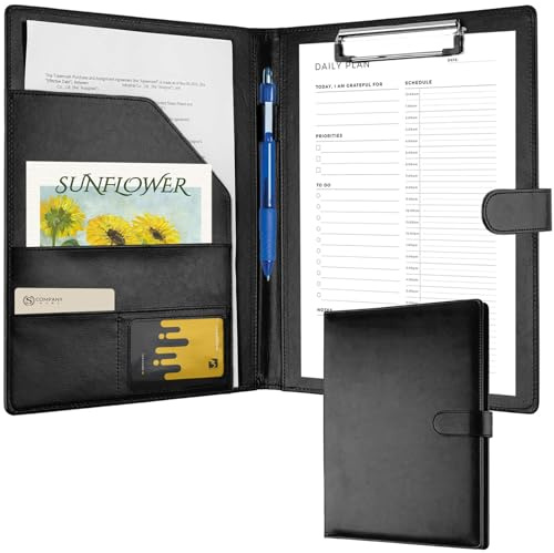 Cartella Delle Schede Di Clip,Cartella Degli Appunti a4 Con Clip In Metallo,Slot Per Biglietti Da Visita e Inserto a Penna,9.65x12.6 x0,79 Sigillabile Cartella Perfetta