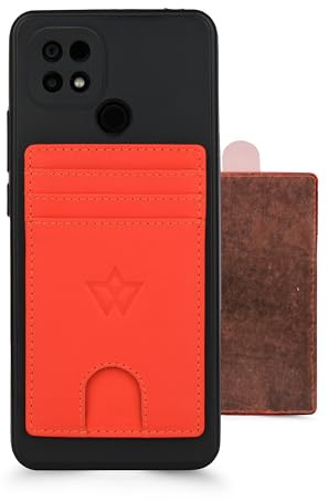 WASAMA Porta carte in pelle adesiva con 3 scomparti per carte | Protezione RFID | Il pratico, Rosso Mela Candy, Standard, Moderno