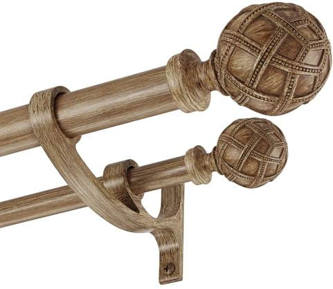 Vimayta Double Curtain Rods 36 to 72 Inches(3-6feet) for Window, Adjustable Telescoping Drapery Rod with Aluminum Alloy Brackets, 1 Inch Diameter Front, 5/8 Inch Diameter Back Pipe, Brown Woodgrain