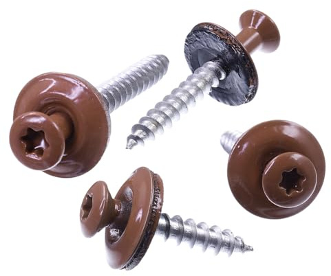 SECCARO Vis à tête cylindrique bombée 4,5 x 65 mm, RAL 8004 brun cuivré, en acier inoxydable A2, avec rondelle d'étanchéité EPDM de 15 mm, TX/six lobes internes, lot de 75 pièces