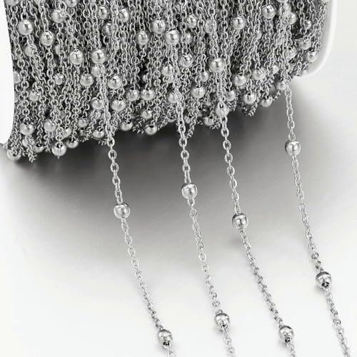 1 Meter Edelstahl-Perlenketten für Damenhalsketten, Armbänder, Kugelketten zur Schmuckherstellung, DIY-Zubehör, Zubehör, Stahlfarbe