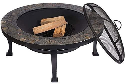 ZJFHEYUO Capanna Grande Pozzo del Fuoco Pietra Naturale Esterno Giardino Patio Riscaldatore Griglia Campeggio Ciotola Barbecue con Attizzatoio, Griglia con Braciere da Trasporto G