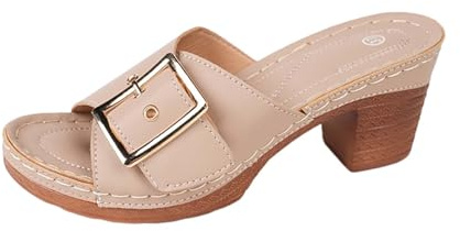 Sandalias Mujer Verano con Tacón Casual Plataforma Sandalias Tacón Cuadrado Cuero Zapatillas de Tacón Alto Plataforma Pantuflas de Gran Tamaño Mocasines Formal Vestido Zapatos Zapatos de punta abierta