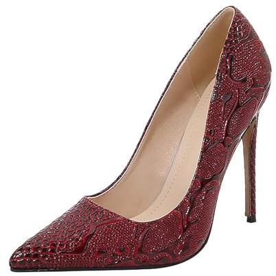 Pumps, scarpe da donna con tacco alto, sexy, stampa serpente, scarpe da sera, eleganti da sposa, scarpe da sposa, scarpe con tacco Mary Jane, scarpe basse, taglie 36-46, Colore: rosso, 40 EU