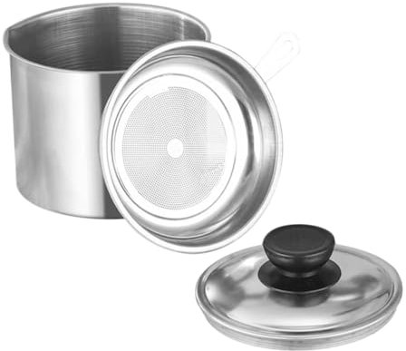 UKCOCO Contenitore Per Olio in Acciaio 304 Con Filtro Ispessito e Coperchio Paraspruzzi, Serbatoio Grande Capacità Per Cucina e Frittura, Filtro Per Olio Multifunzione Resistente Alle Perdite