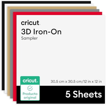 Cricut 3-D Iron-On - 5ft Bold Sampler, 12in x 12in Sheets (5 Count) - HTV Heat Transfer Vinyl