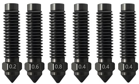 6 Stück gehärtete Düsen (0,2/0,4/0,6/0,8 mm) für Centauri Carbon/CC/CC2 | Edelstahldüse, ausgelegt für 350°C Hochtemperatur, verschleißfest; High-Flow-Hotend-Extruder für Elegoo-3D-Drucker