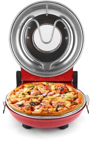 KLAIF Forno elettrico per pizza da banco con pietra in ceramica da 31 cm, due controlli di temperatura regolabili, inclusi 4 utensili per pizza, LMC-Rosso