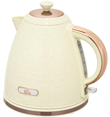 HOMCOM Elektrischer Wasserkocher 1,7L Schnellkochfunktion 2,2kW Beige | Kabellos, Herausnehmbarer Anti-Kalk-Filter, Auto-Abschaltung, 360° Drehbasis, BPA-frei