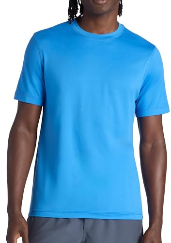 Gaiam Men’s Everyday Basic Crewneck Top, Standard Fit, Stretch Midweight Material, Campanula, Large
