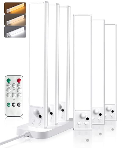 PZSUNLY Luce Led Sottopensile Cucina, 6 Pezzi 20cm Led Armadio con Sensore Movimento e Base di Ricarica, 3000k-6000k Dimmerabile, Magnetica, con Telecomando per Corridoi, Armadi, Cucine