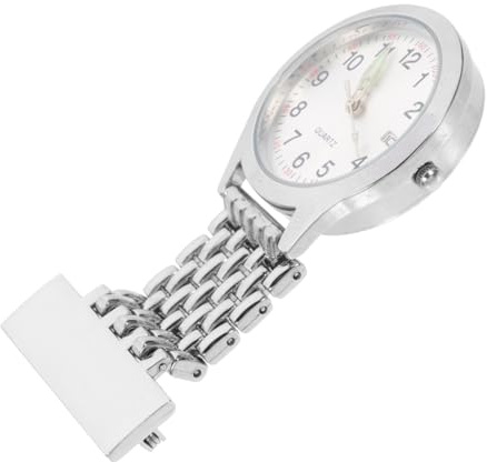 Baluue Digitale Hängeuhr für Krankenschwestern mit Alarm, LED Nachtlicht | Silberfarbene Legierung, Präzise Zeitanzeige, Inklusive Knopfzelle für Alltag