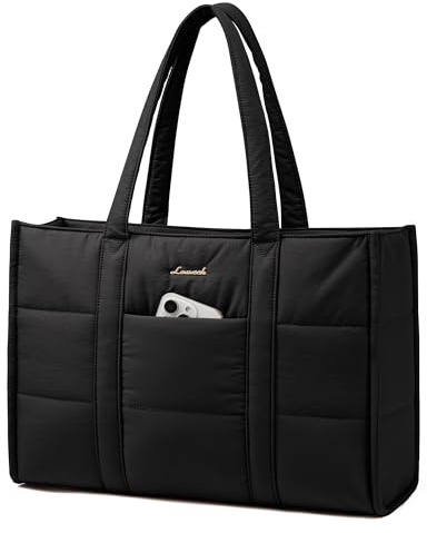 LOVEVOOK Tote Bags for Women, Puffer Quilted Work Bag Ladies Handbags with Zip, Large Womens Totes Hand Bag with Laptop Compartments for School Uni Teacher College