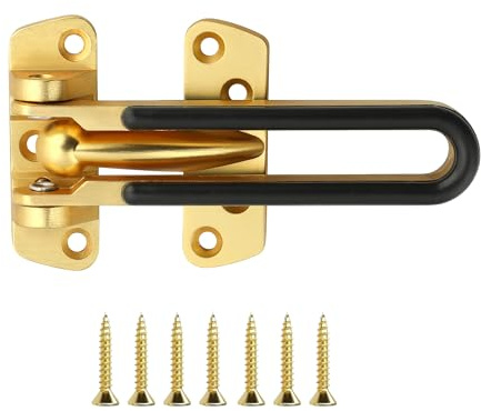 Mooche Sicherheitsschloss für Flügeltüren Türkettenschloss 112MM Gold | Diebstahlschutzschnalle aus Zinklegierung,Sicherheitsschloss für Flügeltüren mit Schwarzer Sicherheitsverriegelung aus Gummi