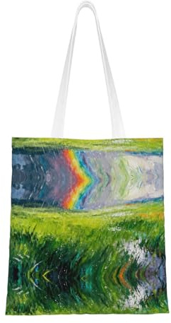 YXLymxDAMAI Einkaufstasche für Damen, Motiv: Grasland mit Regenbogenfarben, wiederverwendbar, ideal für Einkäufe und den Alltag