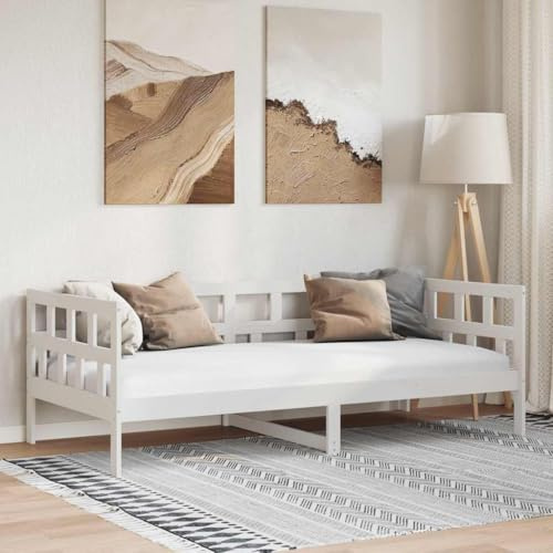 Tonture Tagesbett Weiß Massivholz Kiefer 90x200 cm, Robustes Einzelbett für Gästezimmer, vielseitiges Schlafsofa, Landhausstil Möbel