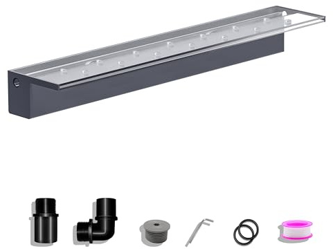 LONGRUNNEW Juego de cuchillos de cascada para estanque, fuente de piscina de acrílico de 90 cm, con accesorios, ancho de 15 cm, juego de agua, cascada para jardín, patio, decoración de estanques