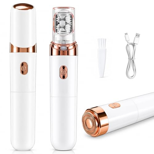 Facial Hair Remover for Women, 2-in-1 Cordless Rechargeable Epilator for Women with LED Light, Painless Face Hair Trimmer Lady Shavers for Womens, Portable Electric Razor for Face Leg Arms Bikini