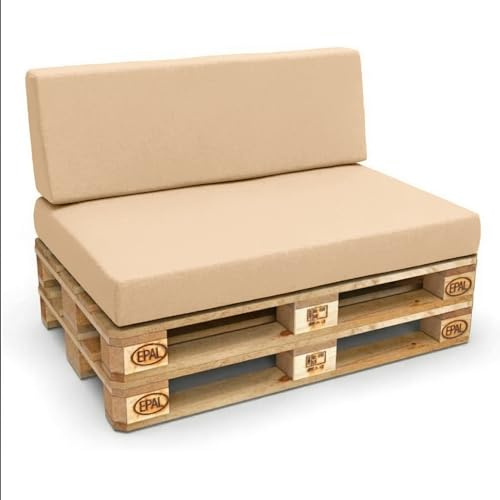 Best Wool Palettenkissen Set – 2er Set für Europaletten, Sitzkissen 120 x 80 cm + Rückenkissen 120 x 40 cm, Palettenpolster mit granuliertem Polyurethan-Schaum, gesteppt, bequem, Beige