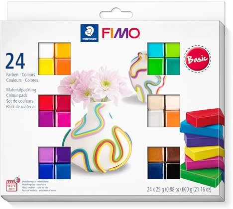 Staedtler FIMO Soft, Assortiment de 24 demi-pains de pâte FIMO aux couleurs vives assortis, Pâte à modeler durcissant au four et facile à démouler, 8023 C24-1