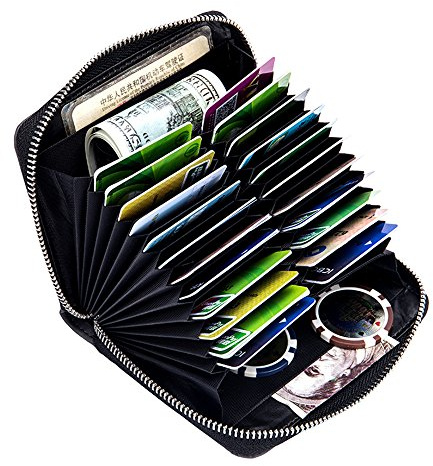 boshiho RFID-blockierendes Kreditkartenetui mit 24 Fächern, echtes Leder, mehrere Karten, Organizer, Geldbörse mit Reißverschluss