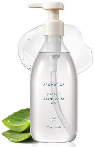 AROMATICA Organic Aloe Vera Gel 10.14oz/300ml, After Sun Care And Sunburn Relief with Pure Aloe Vera Gel Face&Hair, Sun Burn Moisturizer EWG Verified