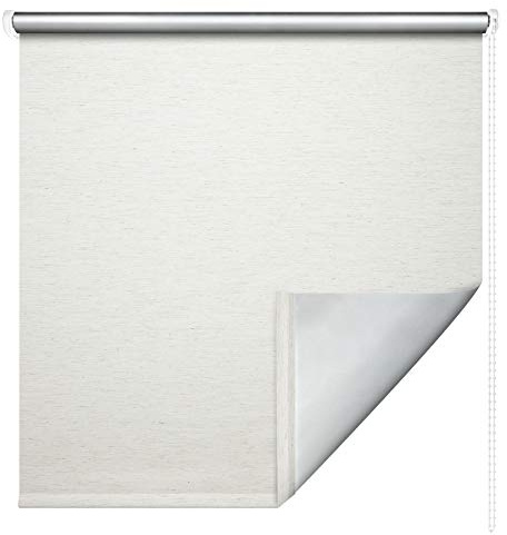 Thermorollo Hitzeschutzrollo Verdunkelungsrollo Kettenzugrollo Seitenzugrollo Fenster Rollo Breite 62-202 cm Stoff lichtundurchlässig verdunkelnd Thermobeschichtung Silber (182 x 180 cm / Leinen)
