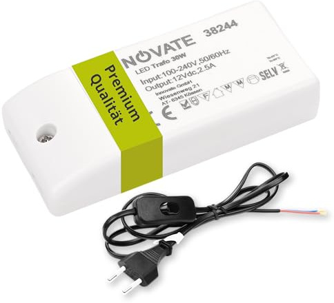 INNOVATE DC 12V Netzteil LED 0-30 W Stecker Schalter LED Trafo 230V auf 12V | LED Netzteil 12V DC Spannungswandler 230V auf 12V IP20 ohne Mindestlast I LED Trafo 12V 30W Flackerfrei, kein Flimmern Summen