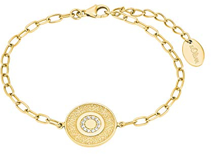 s.Oliver Armband 925 Sterling Silber Damen Armschmuck, mit Zirkonia synth., 17+3 cm, Gold, Münze, Kommt in Schmuck Geschenk Box, 2027622
