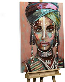 KunstLoft Leinwandbild | 100% HANDGEMALT | 70x100cm | Gemälde 'Exotische Schönheit' | Gesicht | Bunt | Wandbild Wohnzimmer