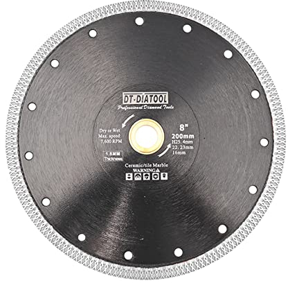 DT-DIATOOL Diamant Trennscheibe 200 mm x 25,4 mm/22,23 mm/16mm Sägeblatt mit X Mesh Turbo für Porzellan Fliesen Marmor Keramik Granit
