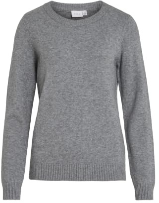 Vila Jersey de Punto Fino Basic Stretch Top Manga Larga Cuello Redondo Suéter VIRIL, Color Gris., S