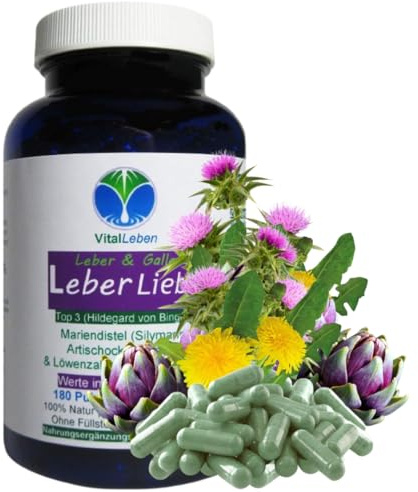 BITTERSTOFFE Mariendistel Artischocke Löwenzahn 180 Kapseln LEBER & GALLE Komplex TOP 3 nach Hildegard von Bingen Leberwerte im grünen Bereich 100% NATUR pur - OHNE Zusatzstoffe 26915-180