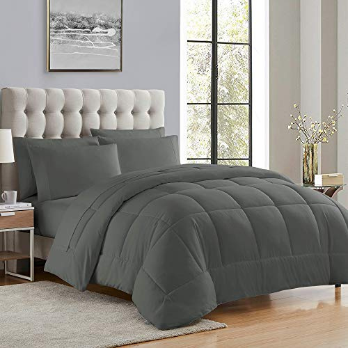 Sweet Home Collection Down Alternative Comforter All Season Warmth Luxurious Plush Loft Microfiber Fill Duvet Insert Bedding, Queen, Gray