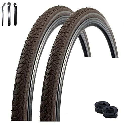 2 x Rexway Fahrradreifen 28 Shopper Pannenschutz Reflex Braun Fahrradmantel 47-622 - (28 x 1,75) + 2 passende Schläuche DV inkl. Reifenheber