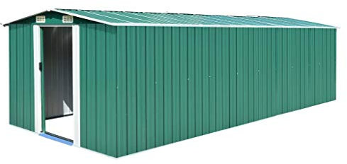 MOONAIRY Geräteschuppen, Fahrradgarage, Gerätehaus, Gartenhaus, Gartenhütte, Fahrradbox, Carport, Garten Schuppen, Metallschuppen, 257x580x181 cm Metall Grün