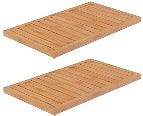 Bamboo Bath Mat Set – 2-Pack Non-Slip Wooden Bath Mats with Slatted Design for Indoor/Outdoor Bathtub, Shower, Sauna, Pool, or Hot Tub by Lavish Home