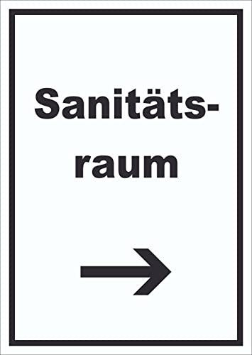 HB-Druck Sanitätsraum Schild mit Text und Richtungspfeil rechts Krankenzimmer hochkant A5 Rückseite selbstklebend