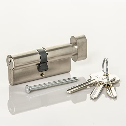Satin Chrome Thumb Turn Euro Cylinder Lock, Euro Door Barrel Lock Supplied with 3 Keys. Increased Security with Anti-Drill & Anti-Pick Protection. Door Lock with 3X Keys Suitable for All Door Types