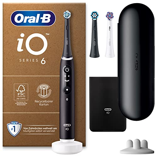 Oral-B iO 6N Cepillo de Dientes Eléctrico con Mango Recargable, 3 Cabezales y Estuche de Viaje, Diseñado por Braun, Regalos Originales para Mujer y Hombre - Negro