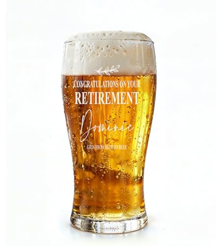 Engraved Personalised Retirement Pint Beer Glass Gift Boxed